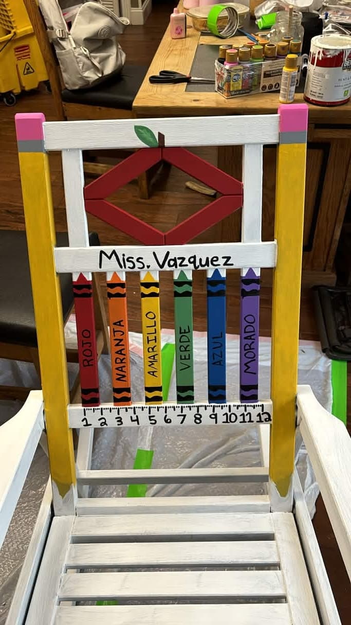 Custom Painted Teacher Rocking Chair thumbnail 2